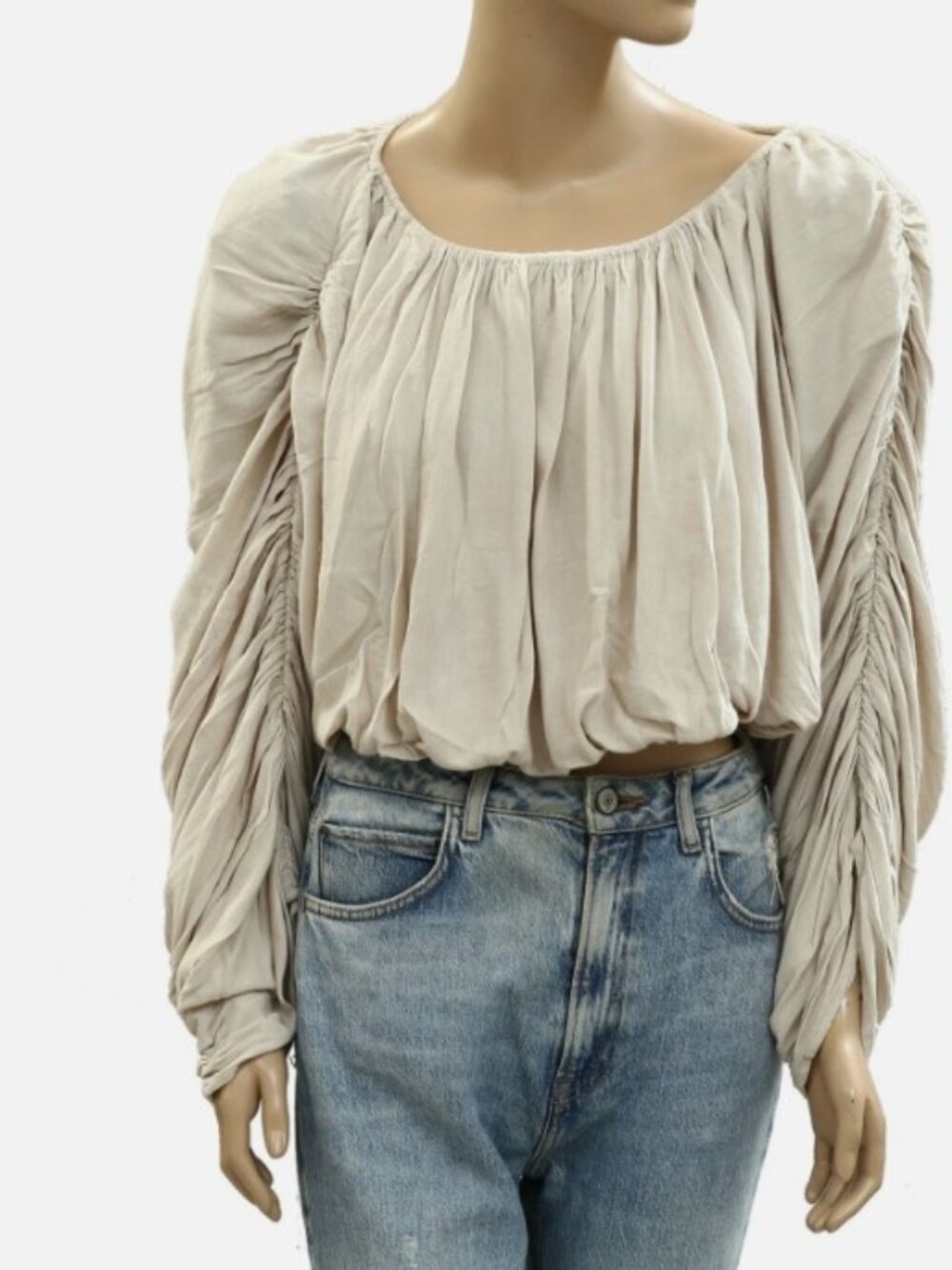 Free People Free-est Cloudy Days Blouse Top Ruched Billowy Boat Neck S 285090